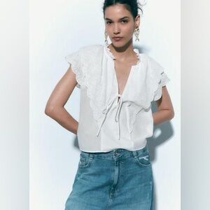 Zara White Eyelet Blouse